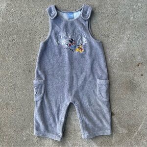 Disney Baby Mickey Mouse & Pluto Romper Overalls 6-9M Grey Fleece Early 2000s